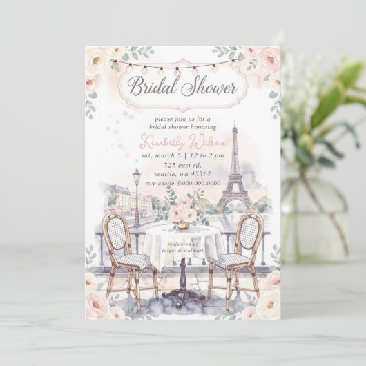 French Cafe Paris Theme Eiffel Tower Bridal Shower 招待状 (スタンド正面)
