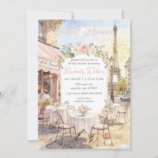 French Cafe Paris Theme Eiffel Tower Bridal Shower 招待状 (正面)