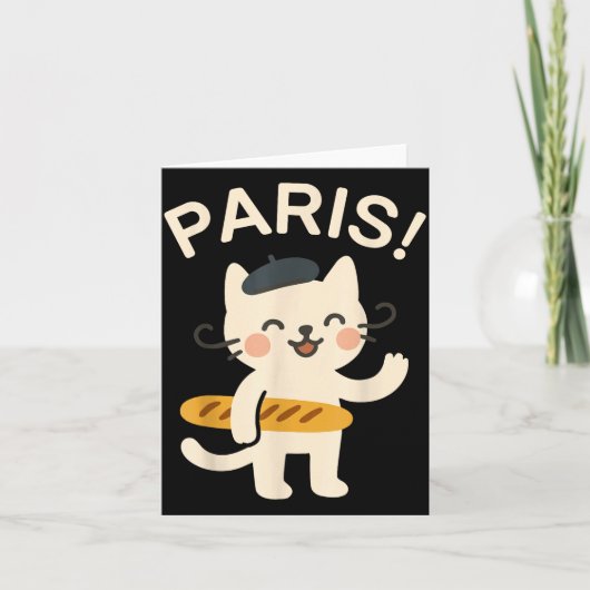 French Cat With Baguette Cute Cat Paris Funny Anim カード (正面)