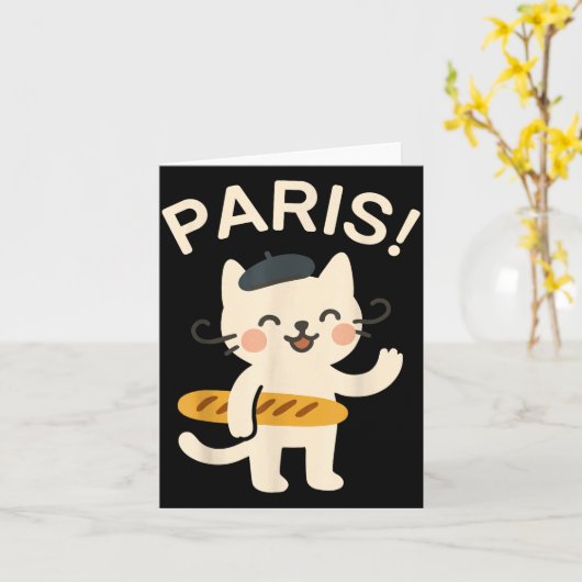 French Cat With Baguette Cute Cat Paris Funny Anim カード (黄色い花)