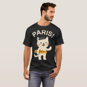 French Cat With Baguette Cute Cat Paris Funny Anim Tシャツ (正面フル)