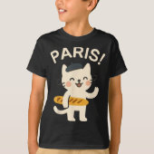 French Cat With Baguette Cute Cat Paris Funny Anim Tシャツ (正面)