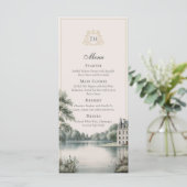 French Château Monogram Elegant Wedding Menu Card メニュー (スタンド正面)