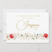 French Chic Xmas Floral Border Joyeux Nöel Photo シーズンカード (正面)