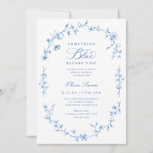 French Chinoiserie Something Blue Bridal Shower 招待状 (正面)