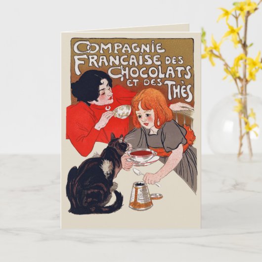 French Chocolate Party Steinlen Art カード (黄色い花)