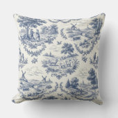 French Country - Blue & Cream Toile Countryside クッション (正面)