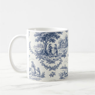 French Country - Blue & Cream Toile Countryside コーヒーマグカップ