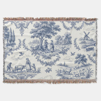 French Country - Blue & Cream Toile Countryside スローブランケット