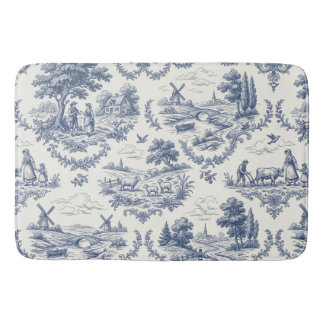 French Country - Blue & Cream Toile Countryside バスマット
