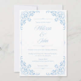 French Country Blue Filigree Wedding invitation 招待状