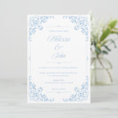 French Country Blue Filigree Wedding invitation 招待状 (スタンド正面)