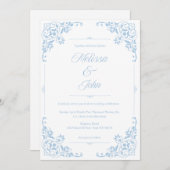 French Country Blue Filigree Wedding invitation 招待状 (正面/裏面)