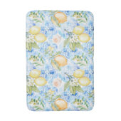 French Country Blue Tile Yellow Lemon Watercolor バスマット (正面縦)