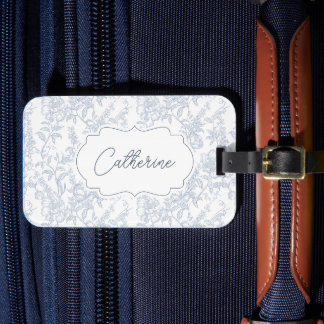 French Country Blue Toile Floral Lace Personalized ラゲッジタグ