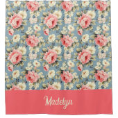 French Country Cottage Floral Monogram シャワーカーテン (正面)