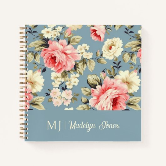 French Country Cottage Flowers Monogram Notebook ノートブック (正面)