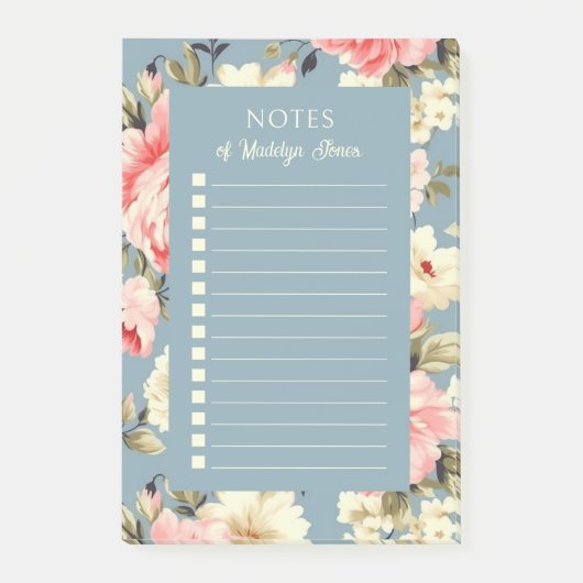 French Country Cottage Garden Flowers Dusty Blue ポストイット (正面)