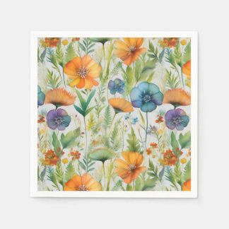 French Country Decor Watercolor Wildflowers スタンダードカクテルナプキン