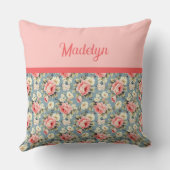 French Country Garden Floral Pink Monogram Name クッション (裏面)
