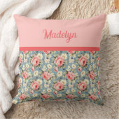 French Country Garden Floral Pink Monogram Name クッション (ブランケット)