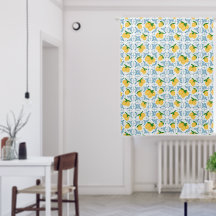 French Country Lemon Blue Floral Tile Pattern