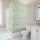 French Country Lemon Blue Floral Tile Pattern シャワーカーテン (インサイチュ)