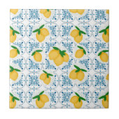 French Country Lemon Blue Floral Tile Pattern タイル (正面)
