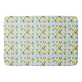 French Country Lemon Blue Floral Tile Pattern バスマット (正面)