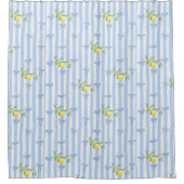 French Country Lemon – Blue Stripe Bow Pattern シャワーカーテン (正面)