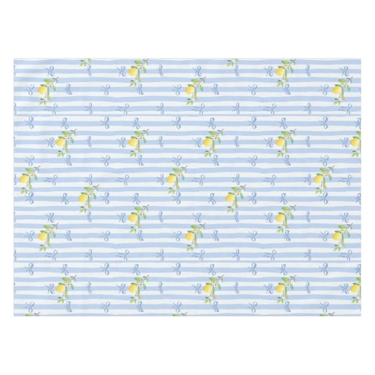 French Country Lemon – Blue Stripe Bow Pattern テーブルクロス (正面(横))