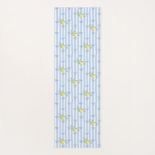 French Country Lemon – Blue Stripe Bow Pattern ヨガマット (裏面)