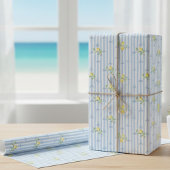French Country Lemon – Blue Stripe Bow Pattern ラッピングペーパー