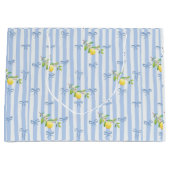 French Country Lemon – Blue Stripe Bow Pattern ラージペーパーバッグ (正面)