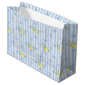 French Country Lemon – Blue Stripe Bow Pattern ラージペーパーバッグ (正面アングル)