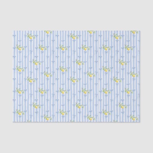 French Country Lemon – Blue Stripe Bow Pattern 薄葉紙 (正面)