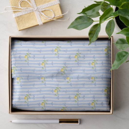 French Country Lemon – Blue Stripe Bow Pattern 薄葉紙 (ギフト)