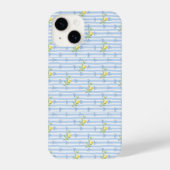 French Country Lemon – Blue Stripe Bow Pattern iPhoneケース (裏面)