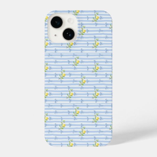 French Country Lemon – Blue Stripe Bow Pattern iPhoneケース (裏面)