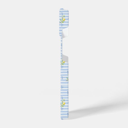 French Country Lemon – Blue Stripe Bow Pattern iPhoneケース (左側面)