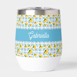 French Country Lemon Blue Tile Monogram