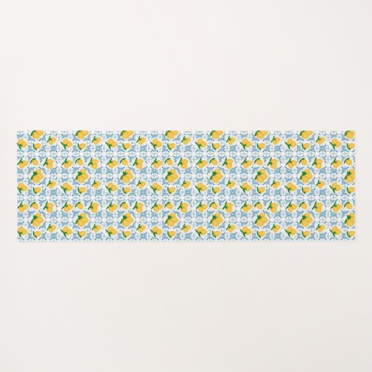 French Country Lemon Blue Tile Monogram ヨガマット (裏面(横))
