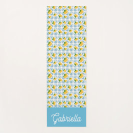 French Country Lemon Blue Tile Monogram ヨガマット