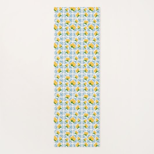 French Country Lemon Blue Tile Monogram ヨガマット (裏面)