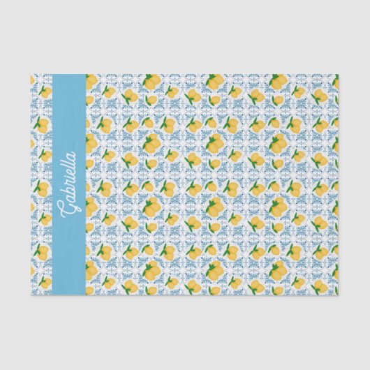 French Country Lemon Blue Tile Monogram 薄葉紙 (正面)