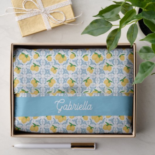 French Country Lemon Blue Tile Monogram 薄葉紙 (ギフト)
