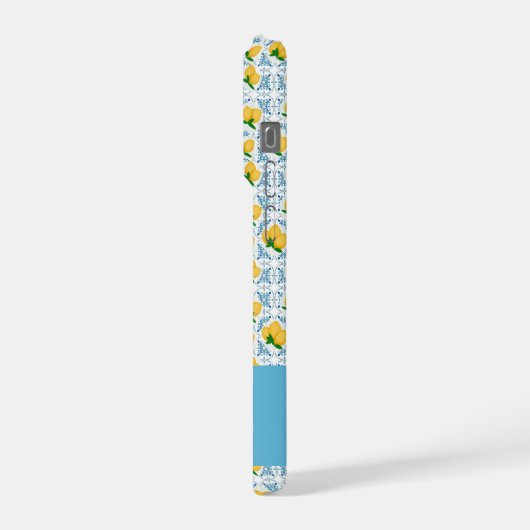 French Country Lemon Blue Tile Monogram iPhoneケース (左側面)