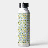 French Country Lemon Blue Tile Pattern ウォーターボトル (左面)