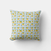 French Country Lemon Blue Tile Pattern クッション (正面)