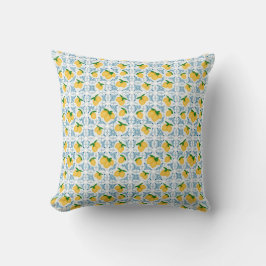 French Country Lemon Blue Tile Pattern クッション